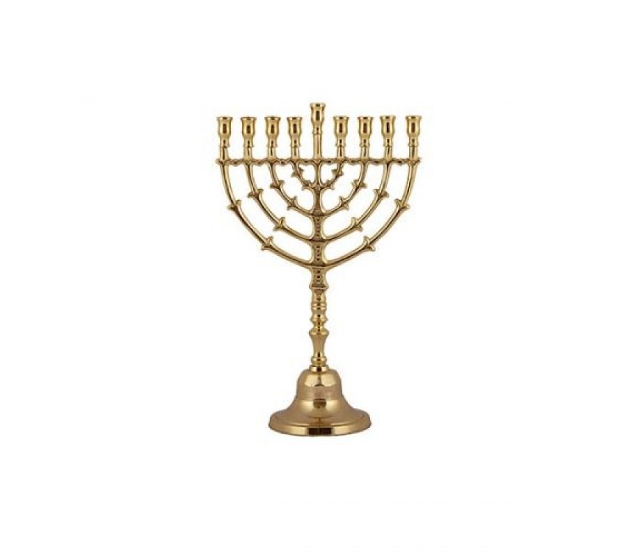 Yair Emanuel Bronze Color Classic Chanukah Menorah, Leaf Design - 9.8