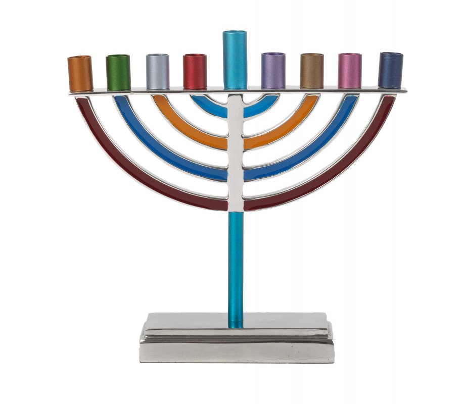 Yair Emanuel Classic Contemporary Aluminum Chanukah Menorah - Colorful