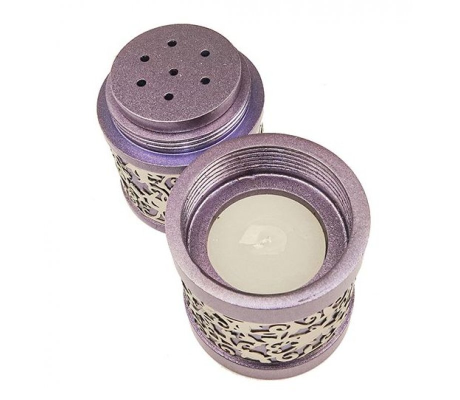 Yair Emanuel Compact Havdalah Spice Box & Candle Holder, Cutout Design - Purple