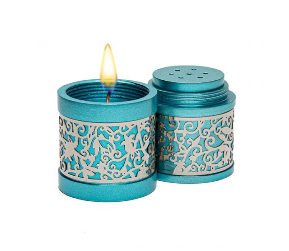Yair Emanuel Compact Havdalah Spice Box and Candle Holder, Cutouts - Turquoise