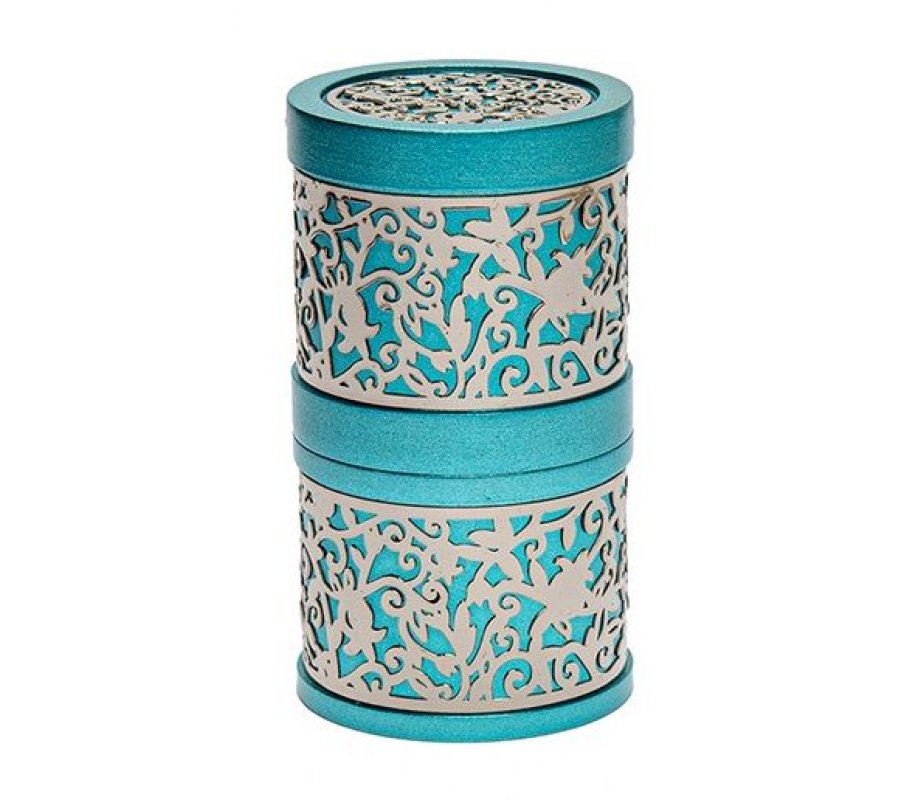 Yair Emanuel Compact Havdalah Spice Box and Candle Holder, Cutouts - Turquoise