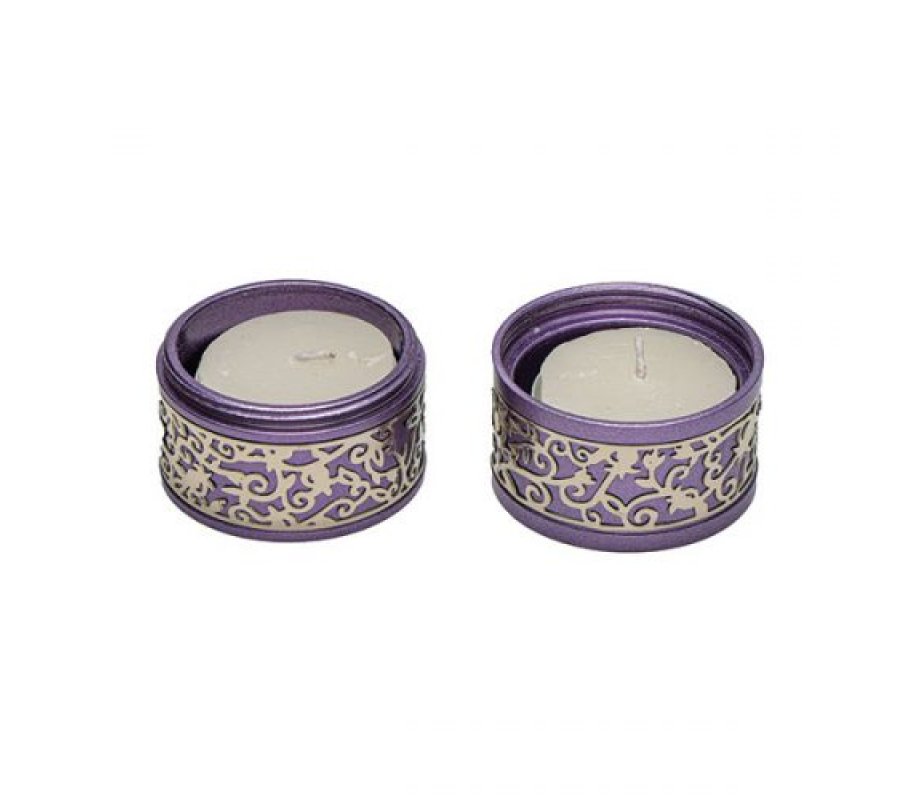 Yair Emanuel Compact Travelling Candlesticks, Cutout Pomegranates - Purple