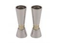 Yair Emanuel Cone Candlesticks with Gold Pomegranate Band - Hammered Silver