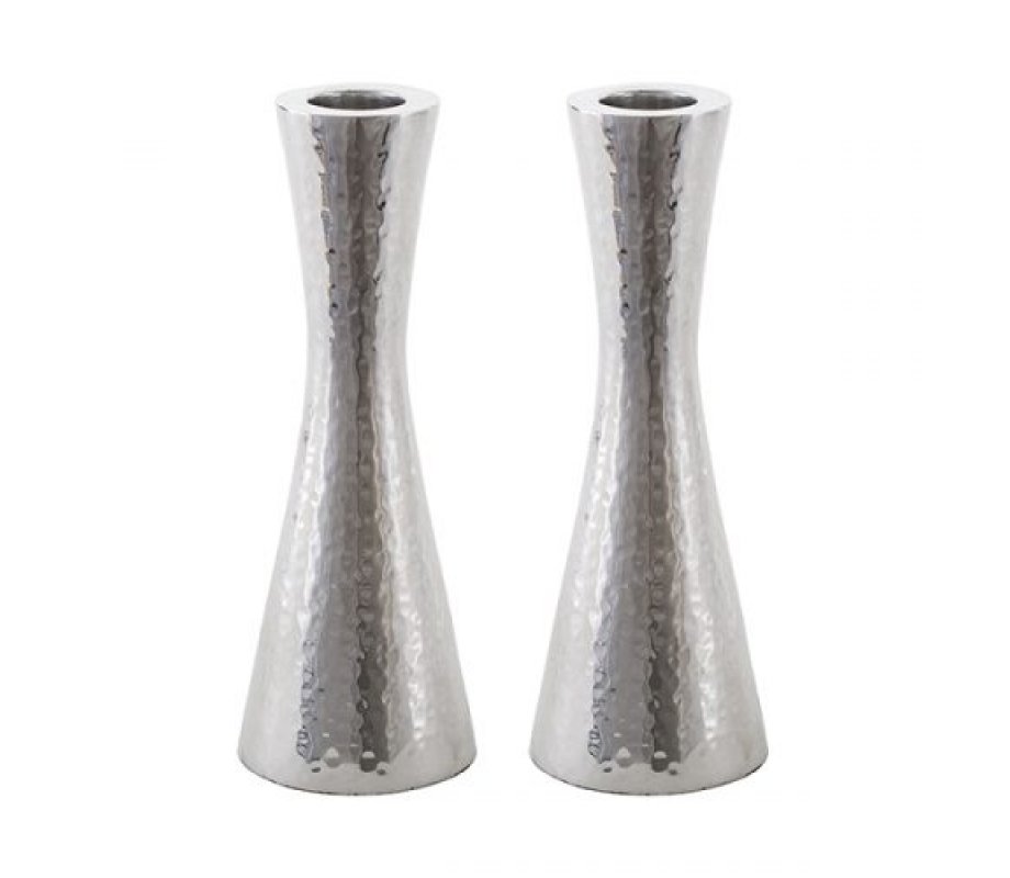 Yair Emanuel Cone Shape Candlestick in Hammered Silver - Choice of 3 sizes