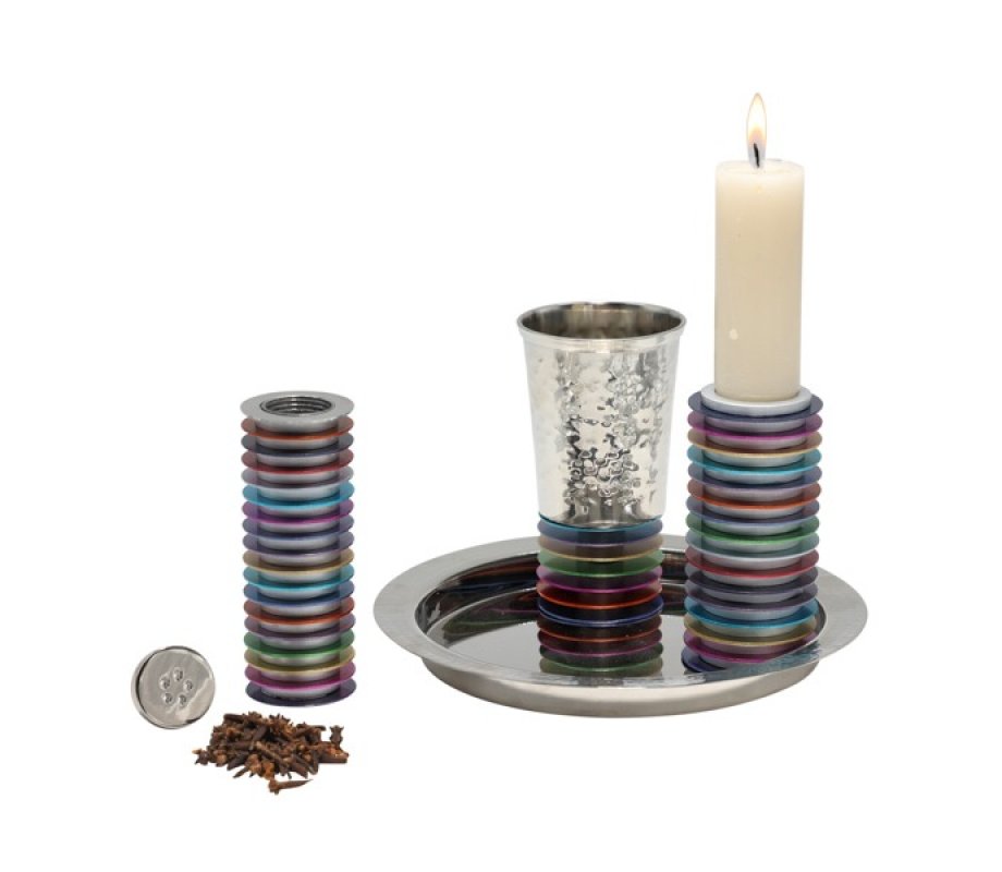Yair Emanuel Contemporary 4-Piece Havdalah Set, Stacked Discs - Colored