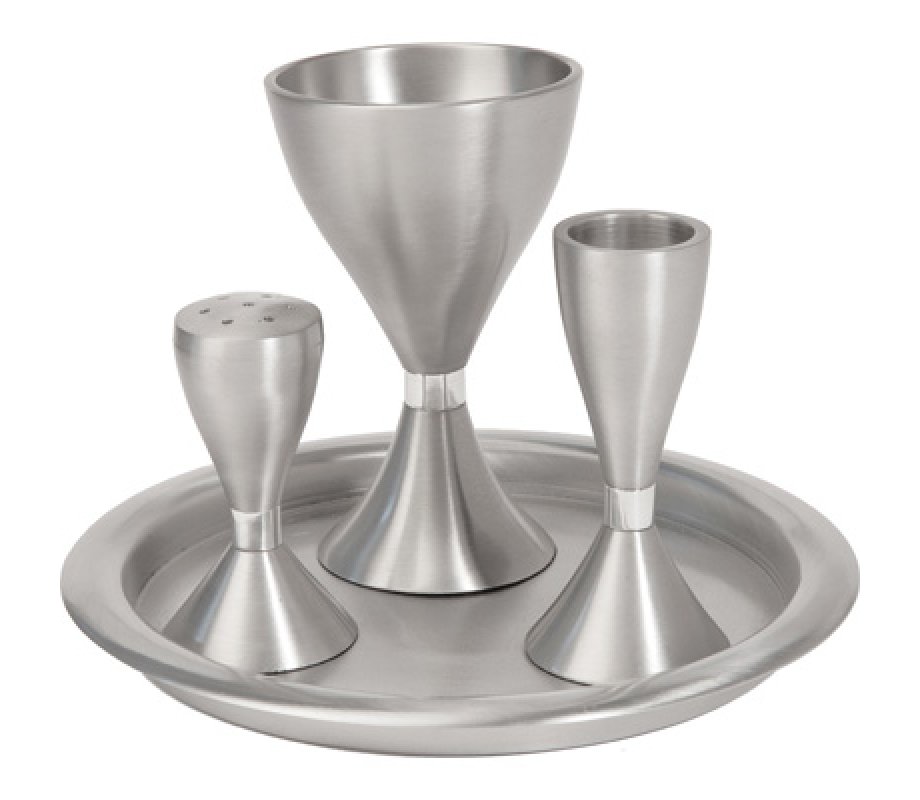 Yair Emanuel Contemporary Anodized Aluminum 4-Piece Havdalah Set - Silver
