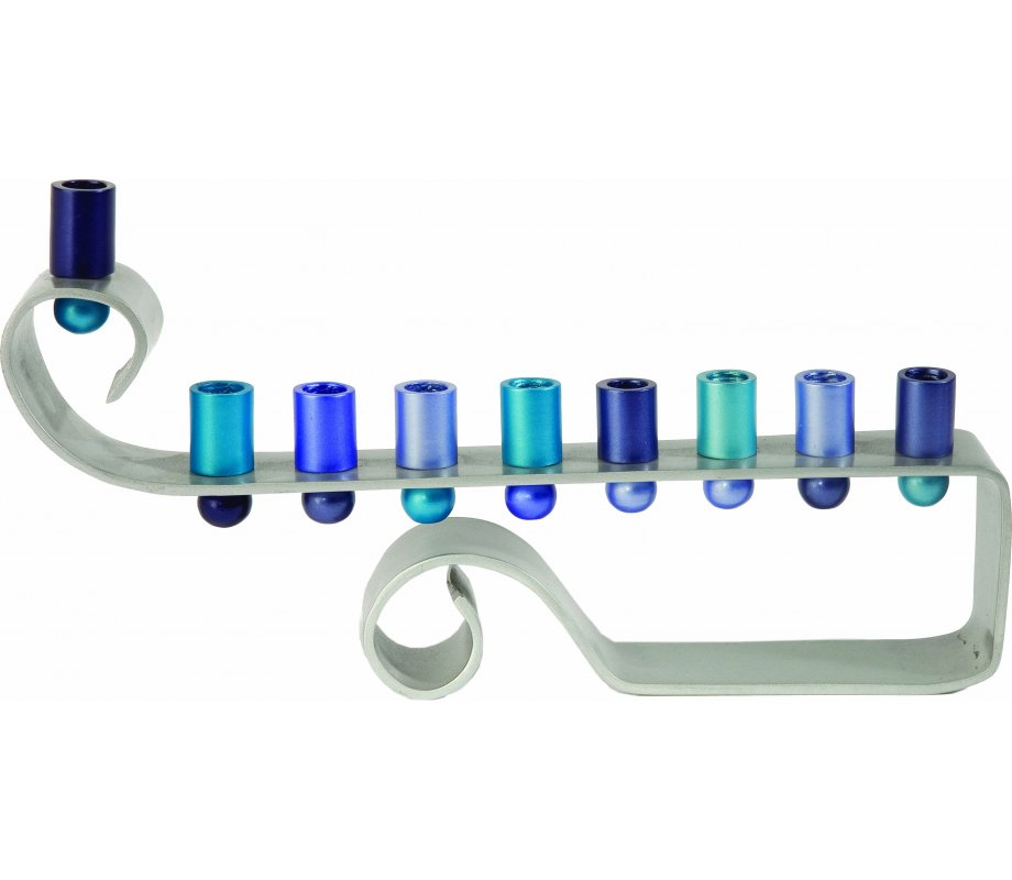Yair Emanuel Curling Curves Anodized Aluminum Hanukkah Menorah - Blue