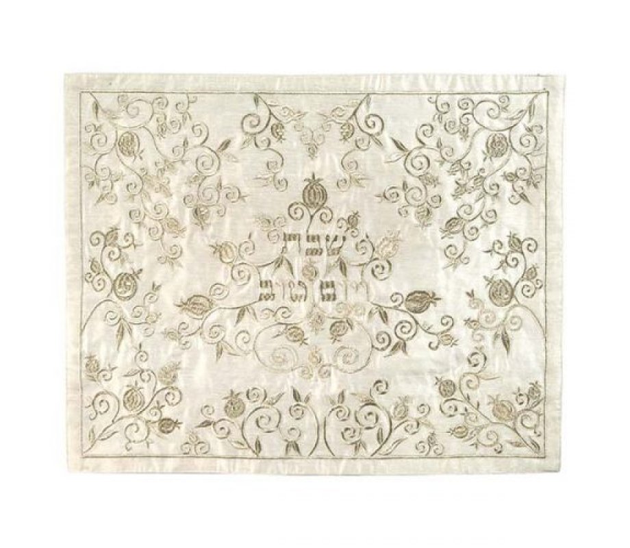 Yair Emanuel Embroidered Challah Cover, Pomegranates - Silver