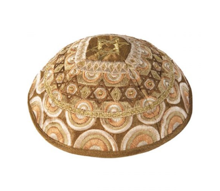 Yair Emanuel Embroidered Kippah, Stars of David - Gold