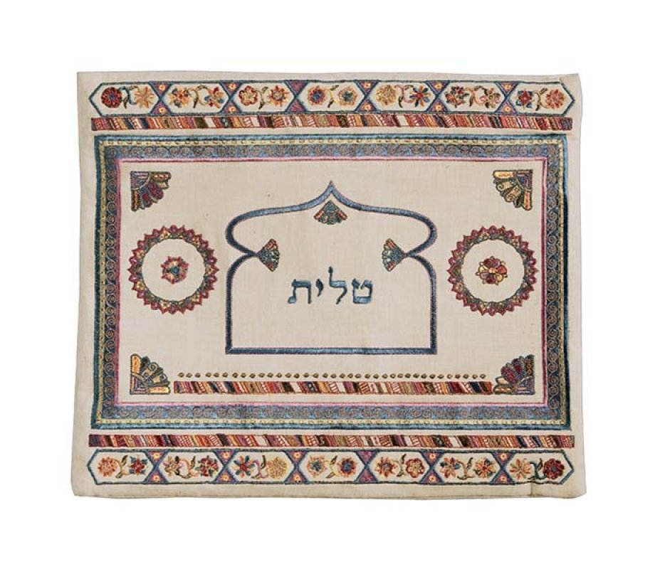 Yair Emanuel Embroidered Linen Tallit & Tefillin Bag, Red - Oriental Motifs