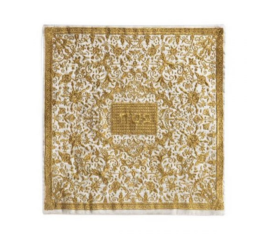 Yair Emanuel Embroidered Silk Floral Matzah & Afikoman Cover, Sold Separately - Gold