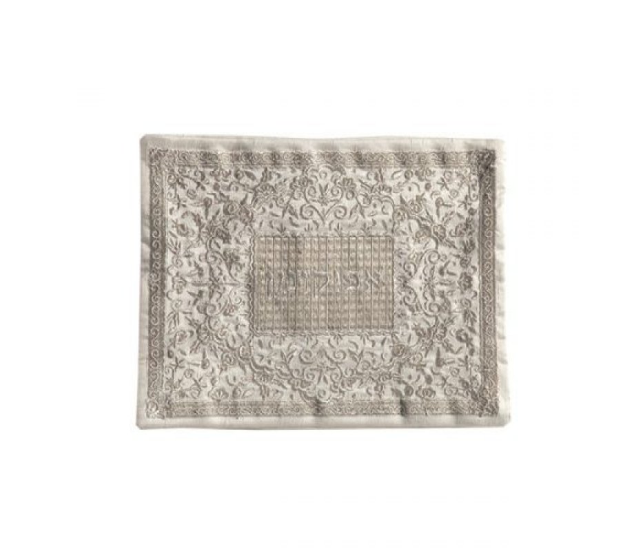 Yair Emanuel Embroidered Silk Floral Matzah & Afikoman Cover, Sold Separately - Silver
