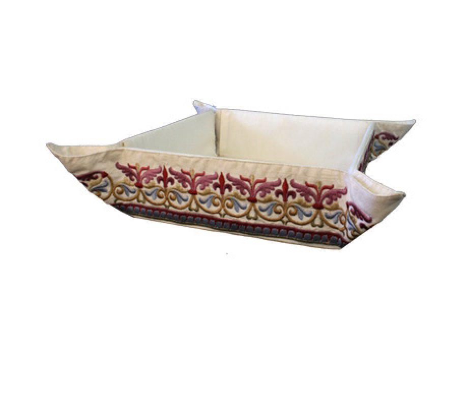 Yair Emanuel Embroidered Silk Matzah or Bread Basket - Curving Leaves