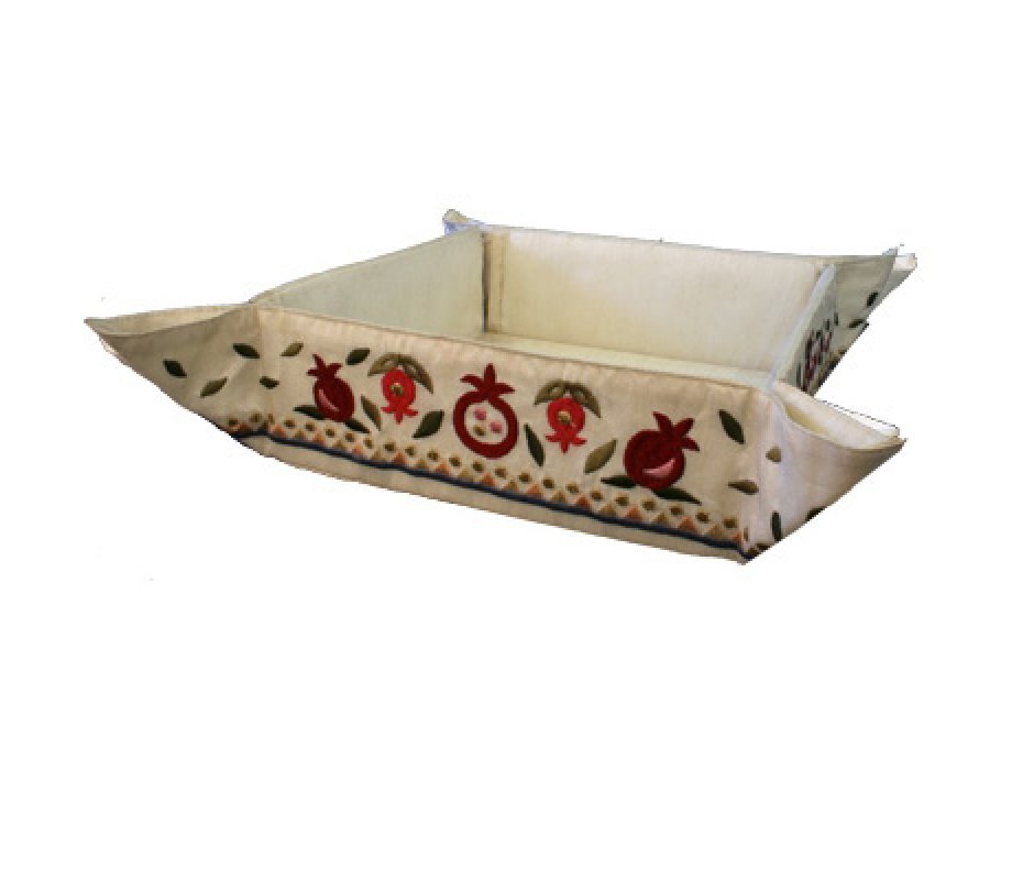 Yair Emanuel Embroidered Silk Matzah or Bread Basket - Pomegranates