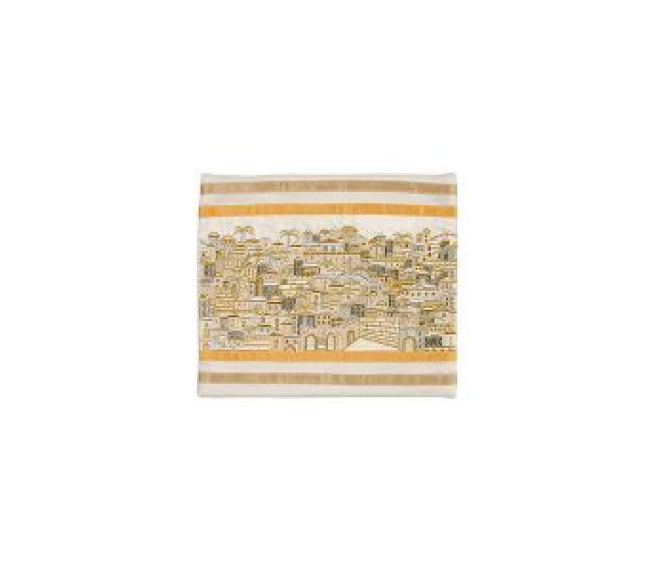 Yair Emanuel Embroidered Tallit Bag, Tefillin Bag Panoramic Jerusalem - Silver and Gold