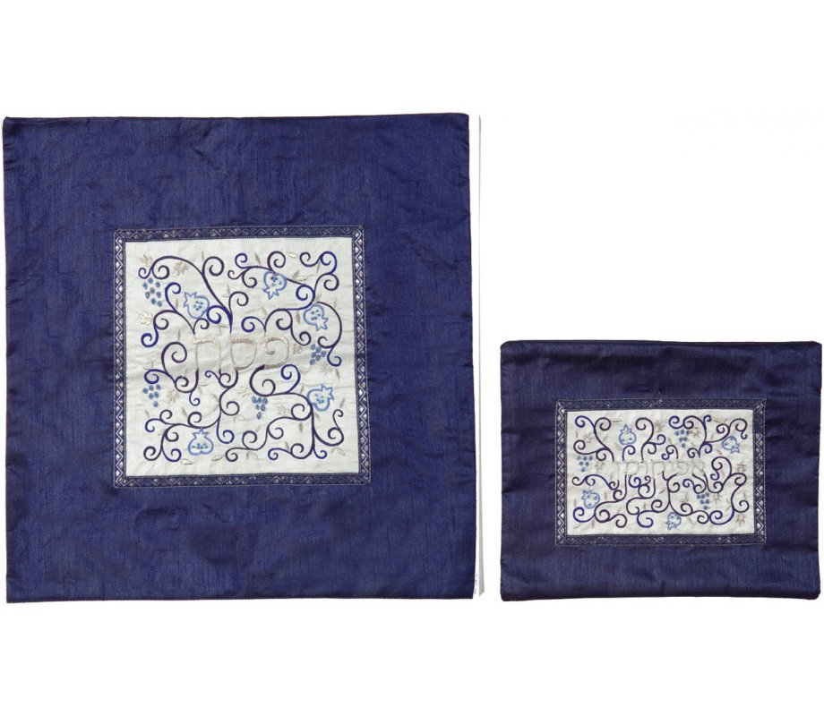 Yair Emanuel Embroidered Twirls Matzah & Afikoman Cover, Sold Separately - Royal Blue