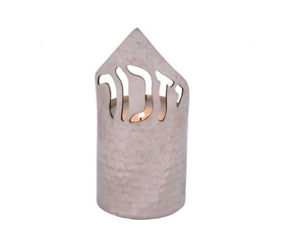 Yair Emanuel Flame Shaped Yahrzeit Memorial Candle Holder Cutout Yizkor Hebrew