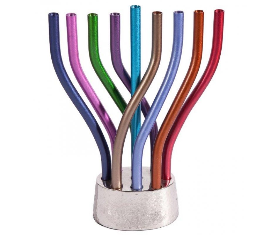 Yair Emanuel Flames Image Chanukah Menorah - Multicolored