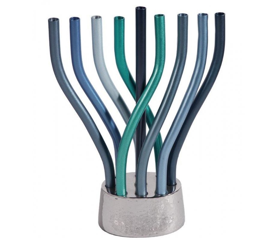 Yair Emanuel Flames Image Chanukah Menorah - Shades of Blue