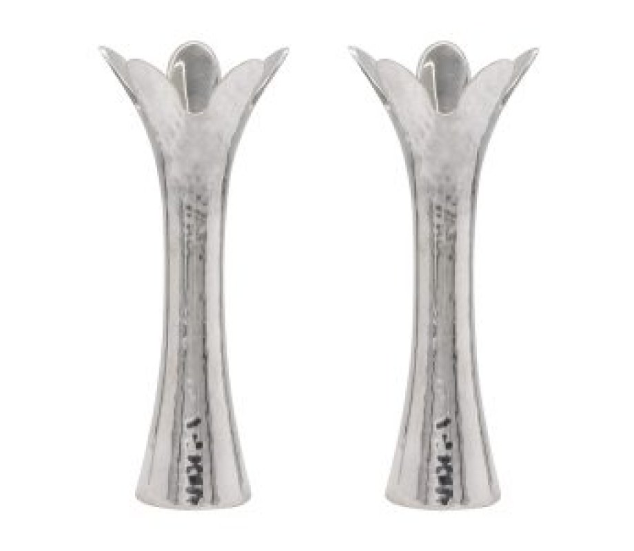 Yair Emanuel, Flower Shaped Textured Candlesticks, Silver – 5” or 8” Height