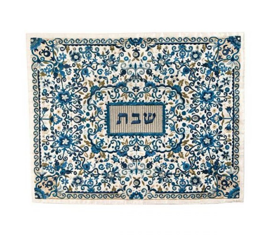 Yair Emanuel Full Embroidery Challah Cover, Flowers - Blue