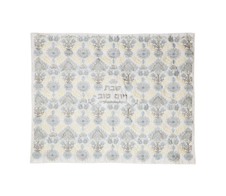 Yair Emanuel Fully Embroidered Challah Cover with Floral Design – Silver and Gold