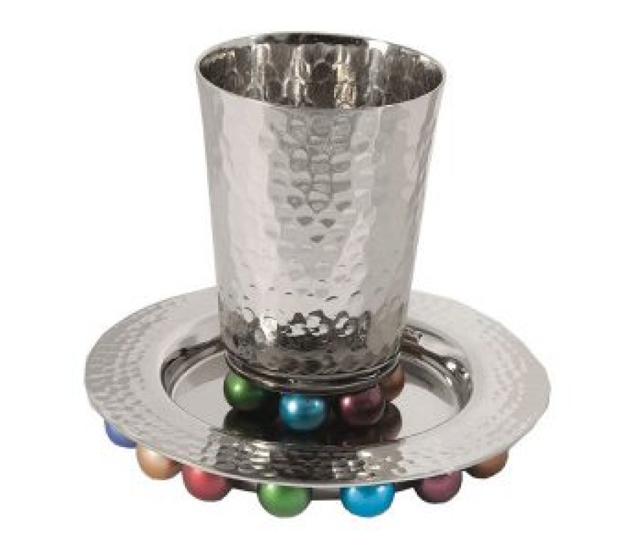 Yair Emanuel Hammered Aluminum Kiddush Set with Decorative Balls  Colorful