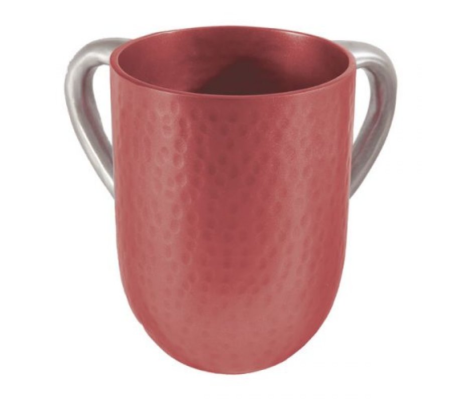 Yair Emanuel Hammered Aluminum Netilat Yadayim Wash Cup - Maroon