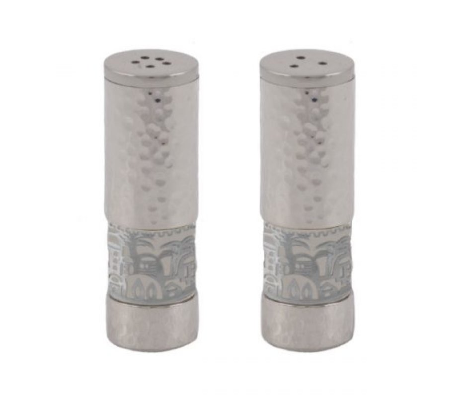 Yair Emanuel Hammered Aluminum Salt & Pepper Set with Jerusalem Band - Silver