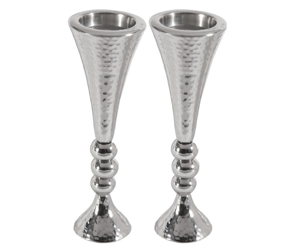 Yair Emanuel Hammered Aluminum Stem Candlestick - Colored Beads