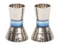 Yair Emanuel Hammered Nickel Cone Candlesticks Small - Colored Stripes