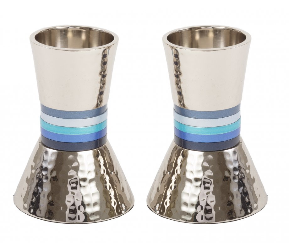 Yair Emanuel Hammered Nickel Cone Candlesticks Small - Colored Stripes