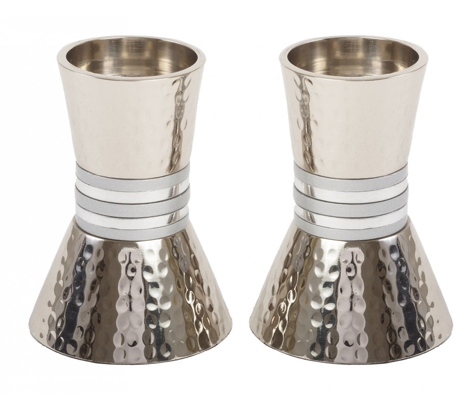 Yair Emanuel Hammered Nickel Cone Candlesticks Small - Colored Stripes
