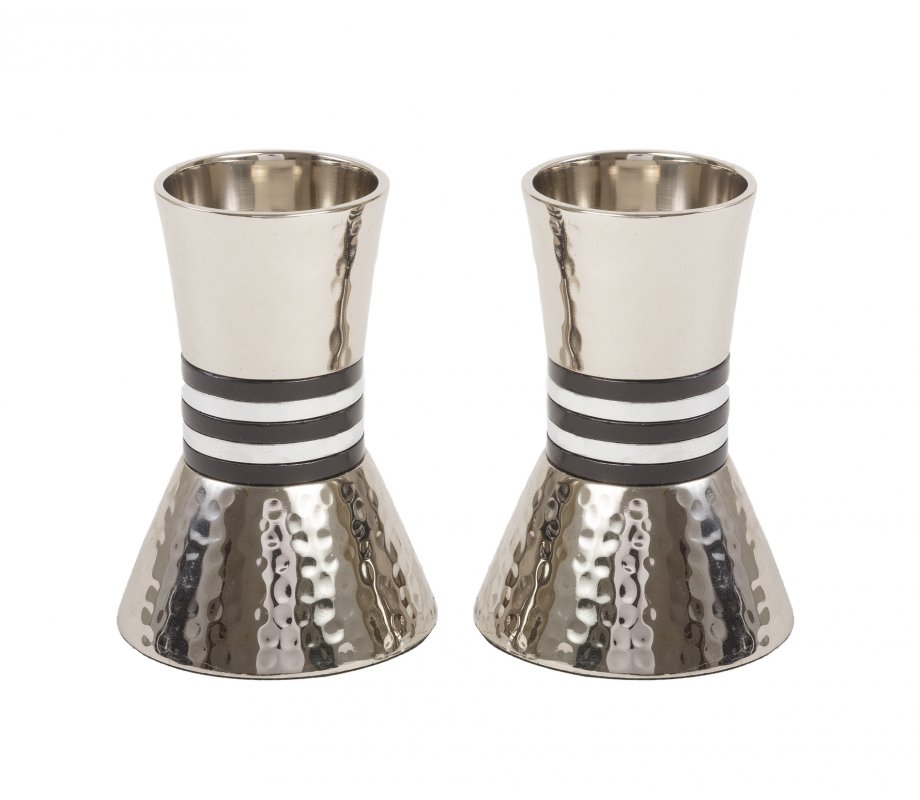 Yair Emanuel Hammered Nickel Cone Candlesticks Small - Colored Stripes
