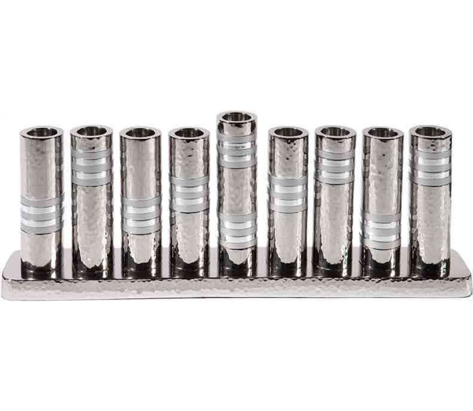 Yair Emanuel Hammered Nickel Hanukkah Menorah - Decorative Tube Candle Holders