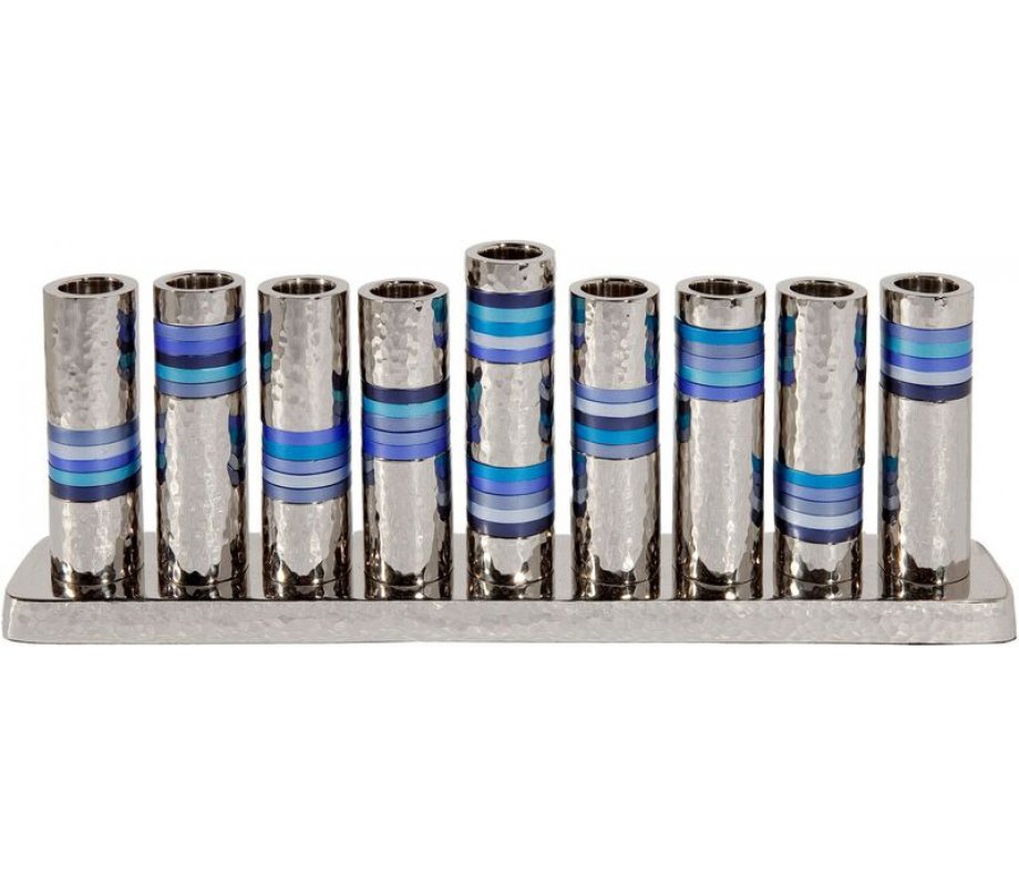 Yair Emanuel Hammered Nickel Hanukkah Menorah - Decorative Tube Candle Holders