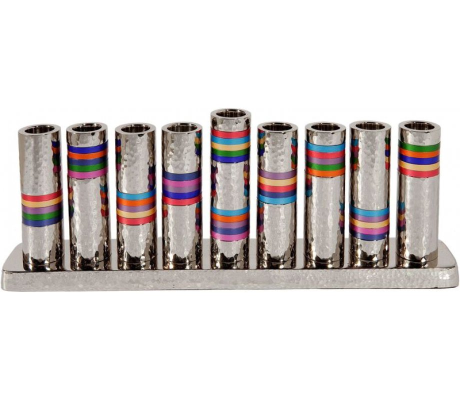 Yair Emanuel Hammered Nickel Hanukkah Menorah - Decorative Tube Candle Holders