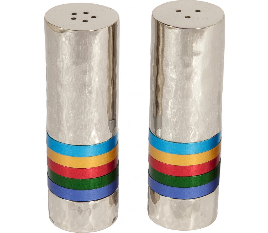 Yair Emanuel Hammered Nickel Salt and Pepper Shakers - Decorative Bands