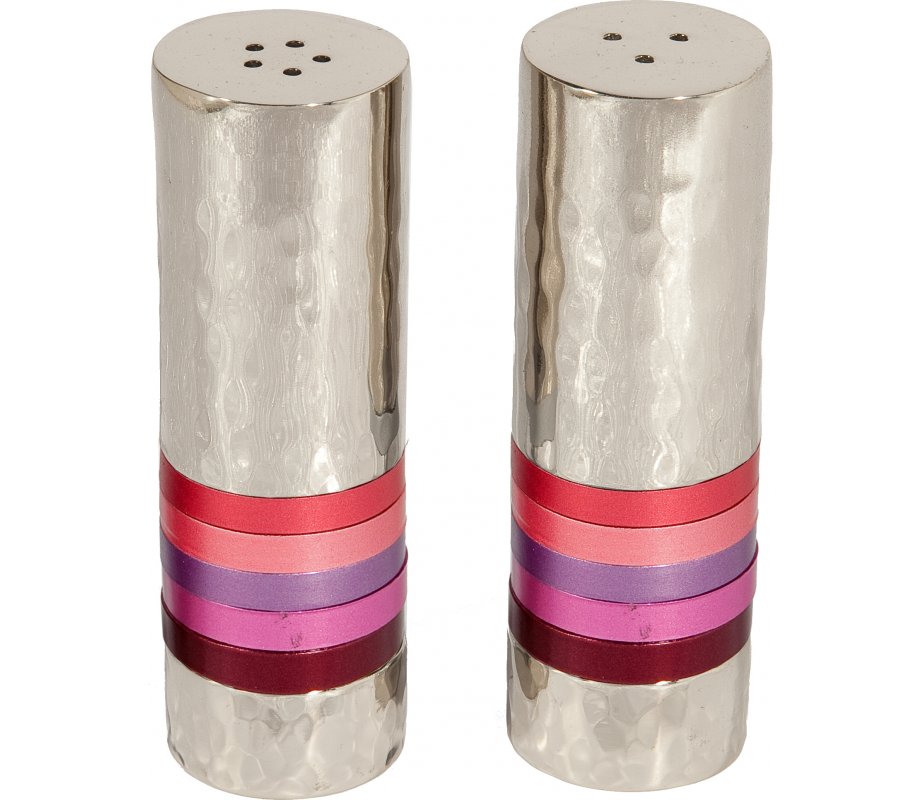 Yair Emanuel Hammered Nickel Salt and Pepper Shakers - Decorative Bands