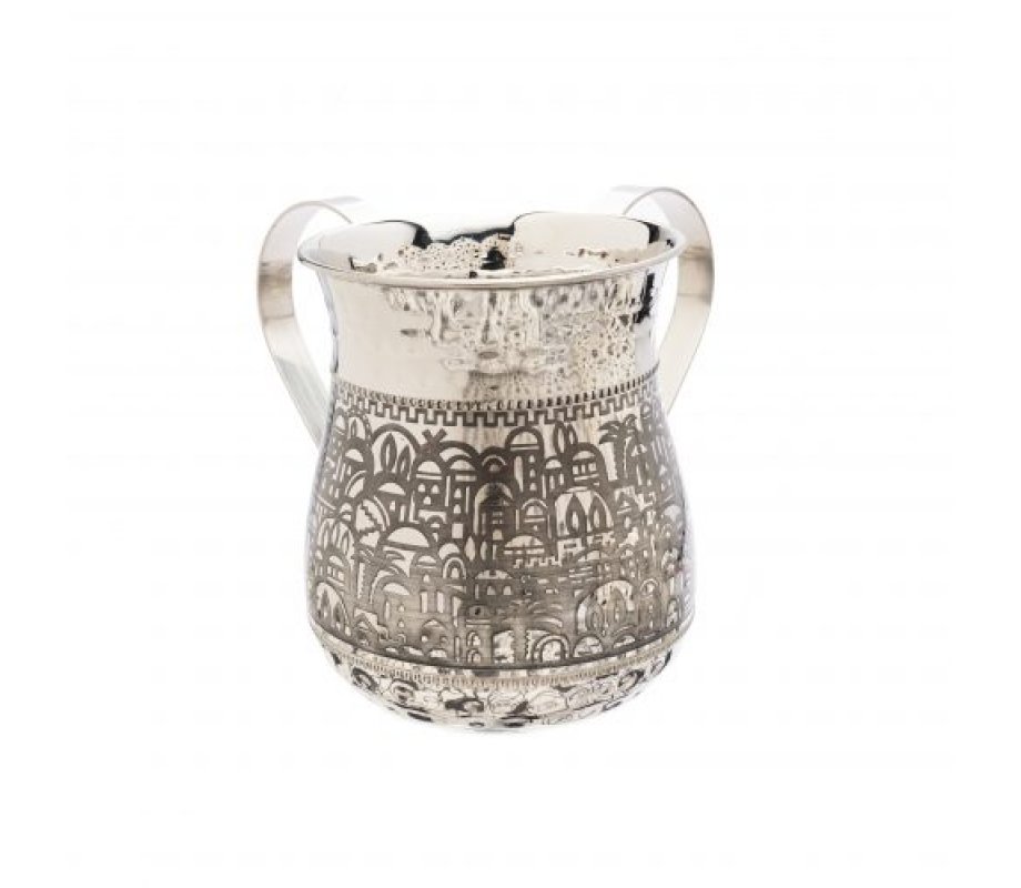 Yair Emanuel Hammered Stainless Steel Netilat Yadayim Wash Cup - Jerusalem