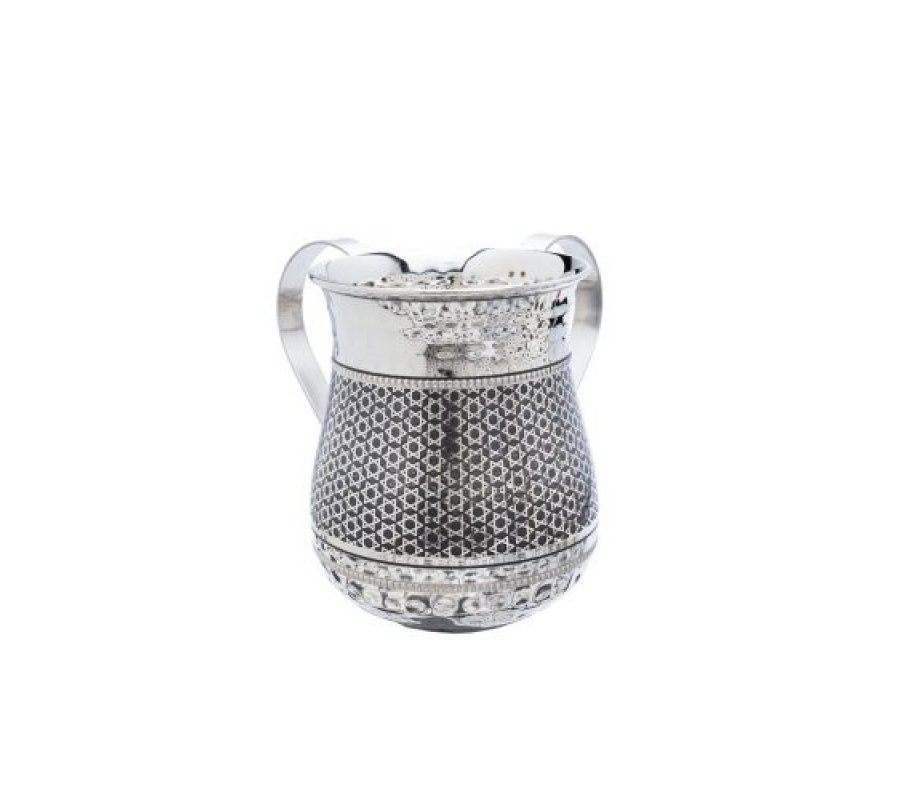 Yair Emanuel Hammered Stainless Steel Netilat Yadayim Wash Cup -Stars of David