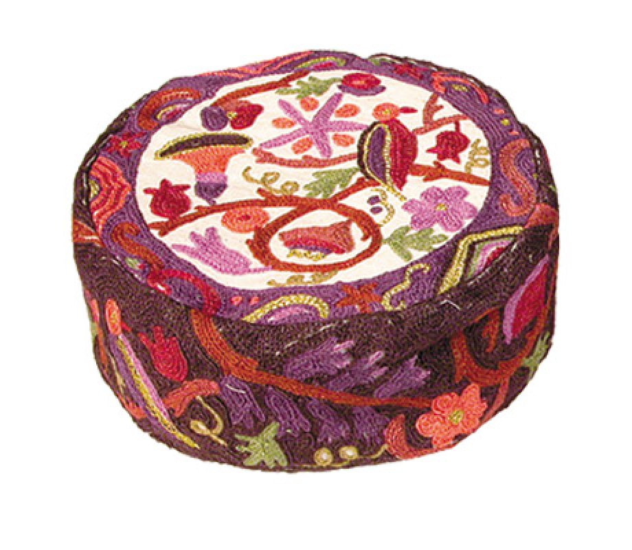 Yair Emanuel Hand Embroidered Hat, Rich Maroon - Birds and Pomegranates