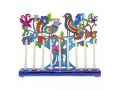 Yair Emanuel Hand Painted Chanukah Menorah, Colored Birds Flowers & Butterflies