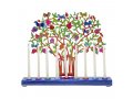 Yair Emanuel Hand Painted Chanukah Menorah, Colorful Pomegranate Tree and Birds