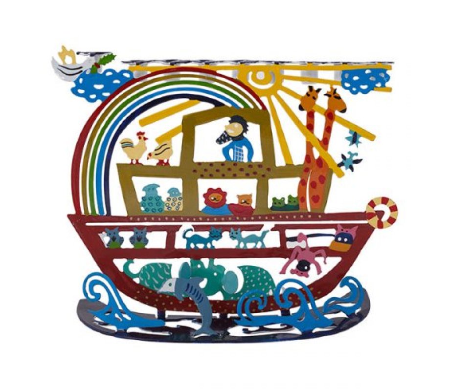 Yair Emanuel Hand Painted Colorful Hanukkah Menorah - Noahs Ark