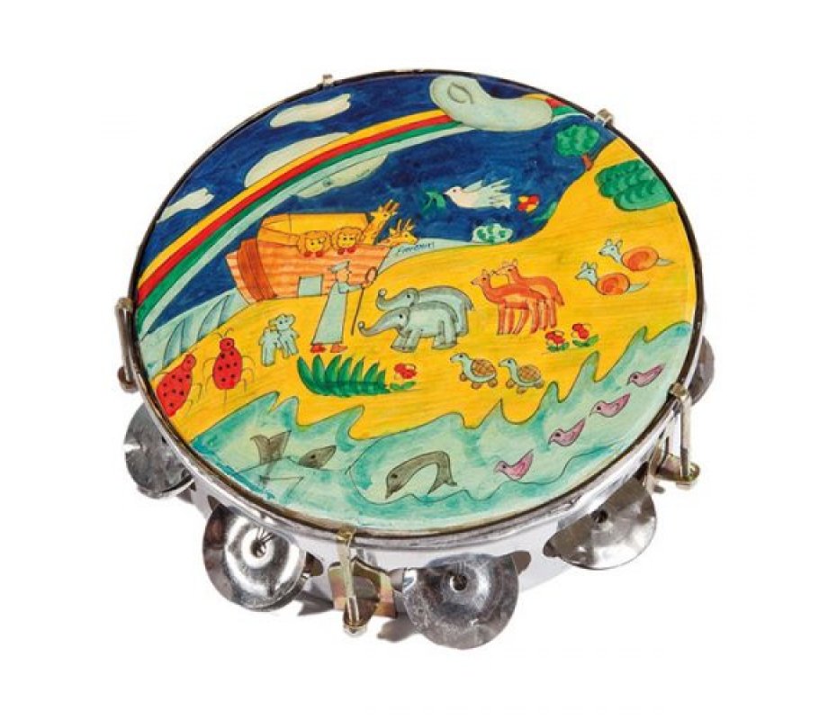 Yair Emanuel Hand Painted Leather Tambourine - Noahs Ark