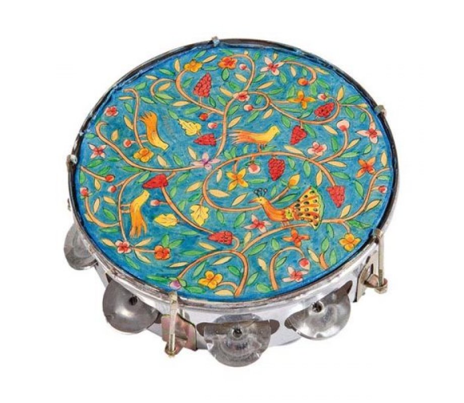 Yair Emanuel Hand Painted Leather Tambourine - Oriental Forest Scene