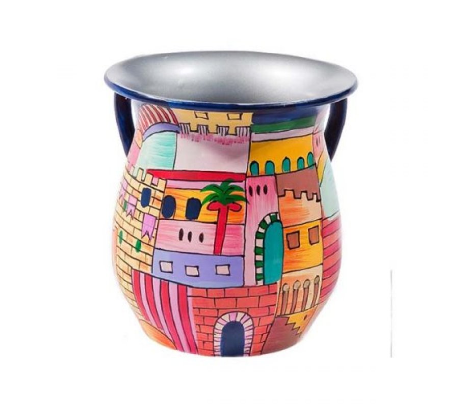 Yair Emanuel Hand Painted Metal Netilat Yadayim Wash Cup - Jerusalem