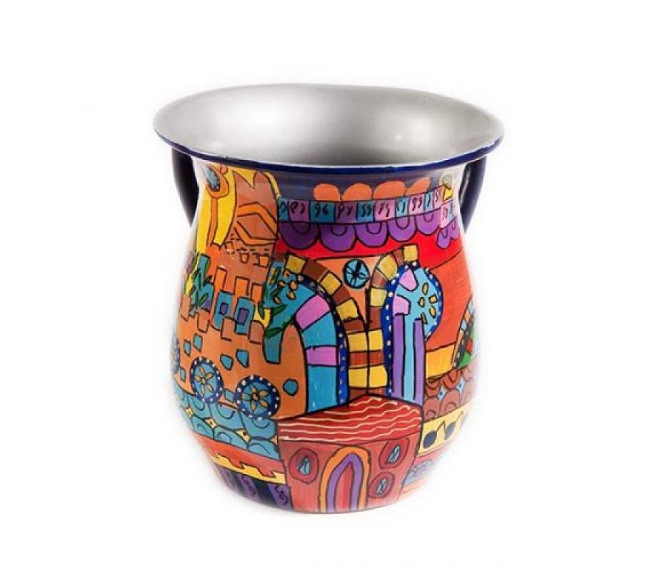 Yair Emanuel Hand Painted Metal Netilat Yadayim Wash Cup - Oriental Jerusalem