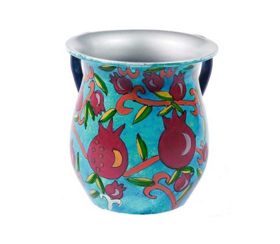Yair Emanuel Hand Painted Metal Netilat Yadayim Wash Cup - Pomegranates